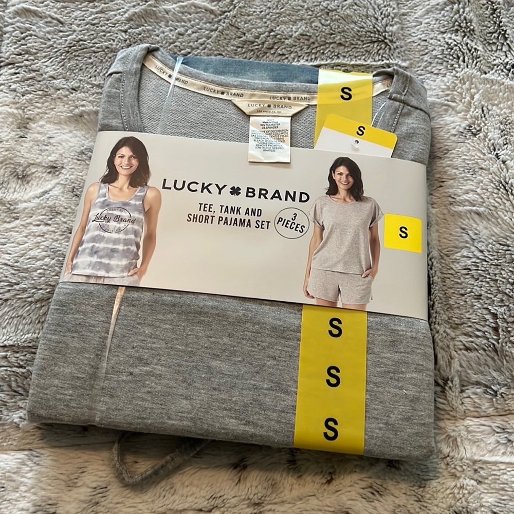 Lucky Brand 3 piece tee tank and short PJ set size small (4-6)